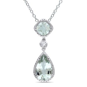 EVERLY JEWELRY | Sterling Silver 5ct TGW Green Quartz and Created White Sapphire Teardrop Halo Pendant with Chain, 18 inc - 1 of 4