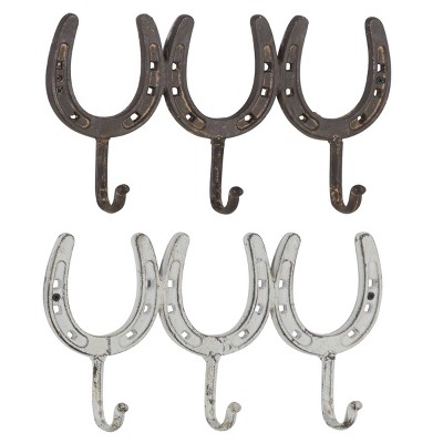 Set of 2 Farmhouse Metal Wall Hooks Brown - Olivia & May