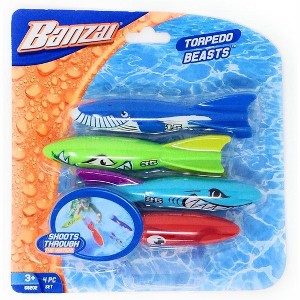 Banzai Swimming Pool Diving Toys Torpedo Beasts Sharks, 4 in a Pack, Ages 3+ - 1 of 1