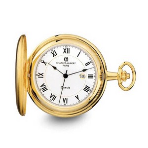 Black Bow Jewelry Charles Hubert Satin Gold Tone Finish White Dial Pocket Watch 50mm - 1 of 4