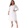 Agnes Orinda Women's Plus Size Wedding Party Lace V-Neck 3/4 Bell Sleeve Midi A-Line Dresses Black - 3 of 4
