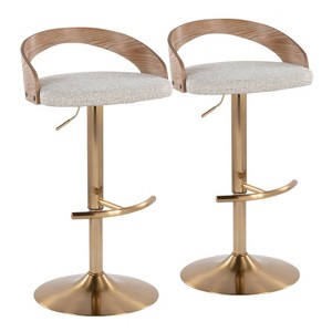 LumiSource Set of 2 Grotto Adjustable Barstools Gold/White Washed Wood/Oat Fabric - 1 of 4