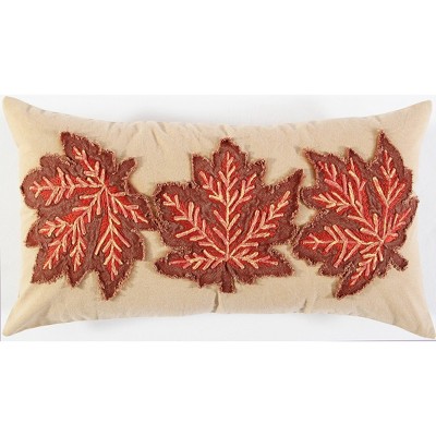 14"x26" Oversized Leaves Lumbar Throw Pillow Rust - Rizzy Home