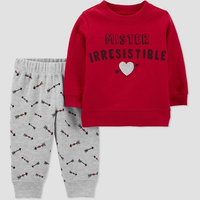 Image of Carter's Just One You® Baby 2pc 'Mr. Irresistible' Top and Bottom Set - Gray/Red 9M