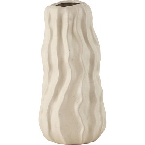 Studio 55D Caldera 13" High White Rippled Ceramic Vase - 1 of 4