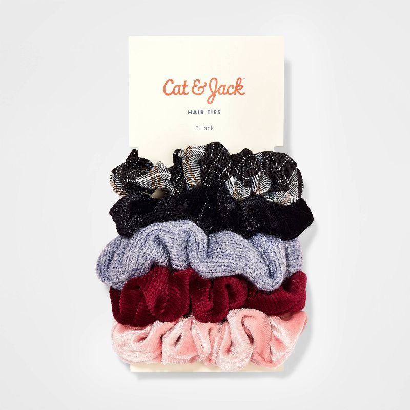 Girls&#39; 5pk Solid and Plaid Printed Bow Hair Elastics - Cat &#38; Jack&#8482;, 3 of 5