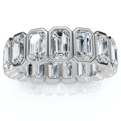 Pompeii3 5Ct Emerald Cut Bezel Eternity Wedding Ring 14k Gold Lab Created
