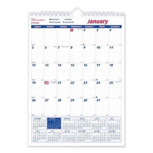 Twin-Wirebound Wall Calendar, One Month per Page, 8 x 11, White/Blue Sheets, 12-Month (Jan to Dec): 2026 - 1 of 4