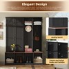 Lycvki MDF Entryway Hall Tree with 4 Hidden Hooks and Walnut Seating Bench - 4 of 4