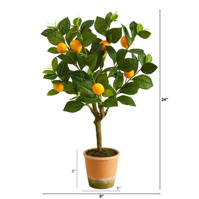 24-Inch Faux Potted Lemon Tree with Green Leaves