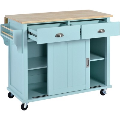NicBex Kitchen Island with Wheels Folding Kitchen Island with 2 Sliding Door Storage Cabinets and 2 Drawers