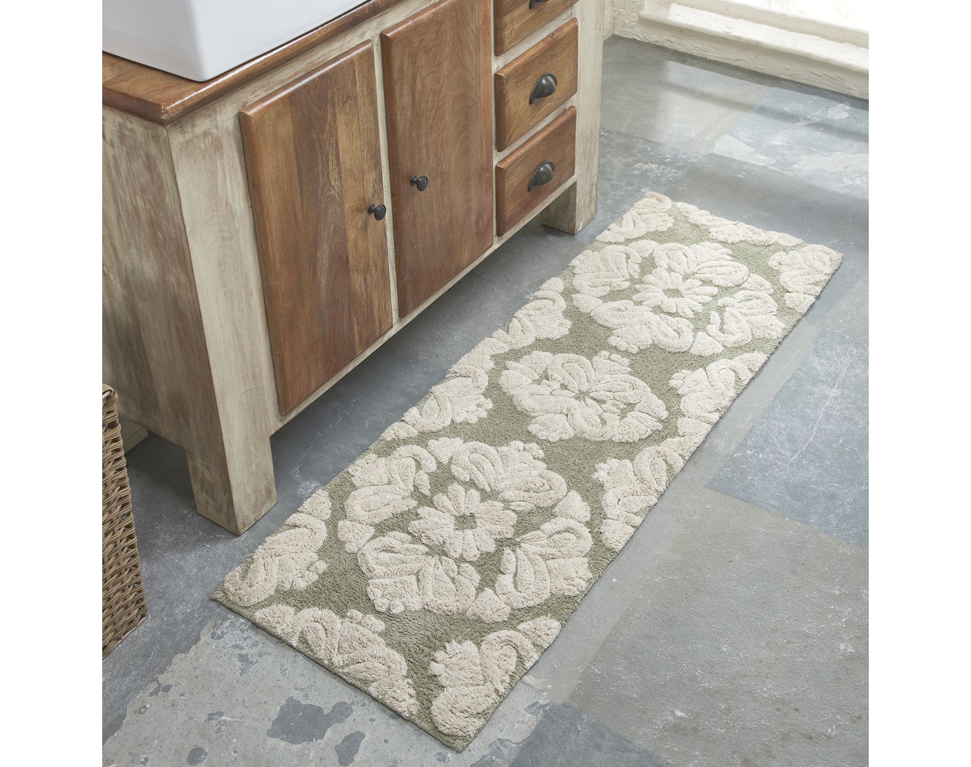 Better Trends 100% Cotton Tufted Bathroom Rug – Sage, 20" x 60" Runner, Spray Latex Non-Slip Backing, Machine Washable, Tumble Dry Bath Mat