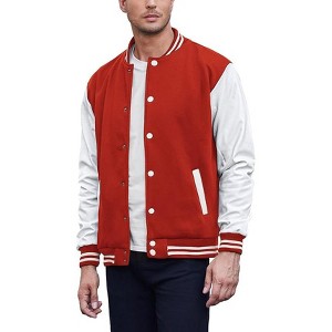 COOFANDY Mens Fashion Varsity Jackets Leather Sleeve Slim Fit College Baseball Letterman Bomber Coat S-XXL - 1 of 4