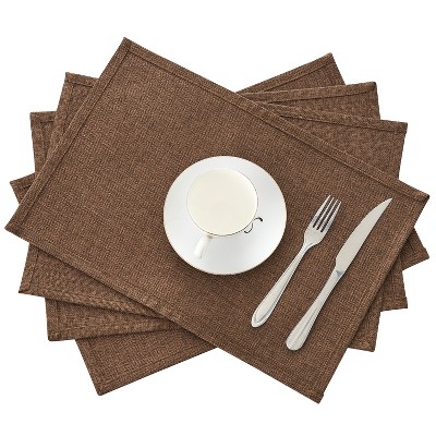 VECELO 4-Pack Solid Linen Rectangular Placemats, Dinner Mats for Indoor or Outdoor, Washable