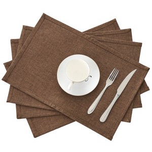 VECELO 4-Pack Solid Linen Rectangular Placemats, Dinner Mats for Indoor or Outdoor, Washable - 1 of 4