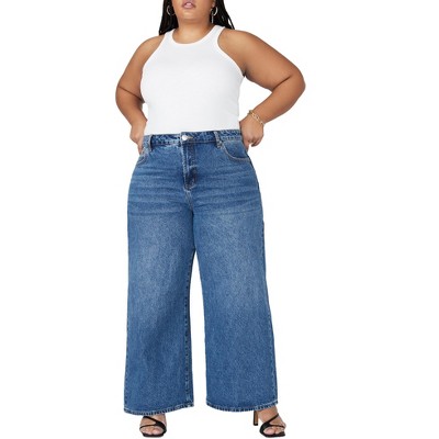 ELOQUII Women's Plus Size The Yvette Rigid Wide Leg Jean - 20, Dark Wash Denim