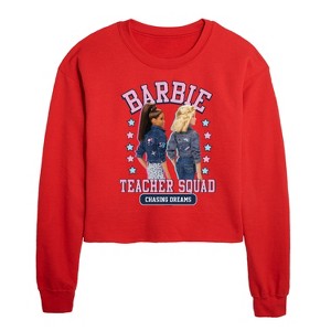 Barbie Teacher Squad Cropped Long Sleeve Crew Neck Sweatshirt - Red - X-Large - 1 of 3
