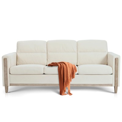 GustoWave 79.5" Velvet Sofa Couch, Comfortable Solid Wood Frame 3-Seater Sofa, Soft Cushions, Sofa Couch for Living Room (Beige)