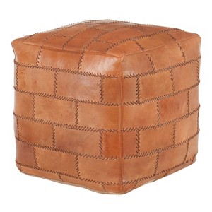 Sapphtopaz Modern leather Ottoman with Splicing Design Upholstered Multi-Purpose Pouf with Recycled Cotton Fill Footstool for Living Room,Bedroom - 1 of 4