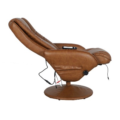 Brown Faux Leather Massaging Recliner with Ottoman and Metal Base