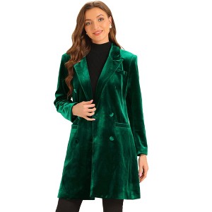 Allegra K Women's Velvet Lapel Double-Breasted Long Outerwear Winter Coats - 1 of 4