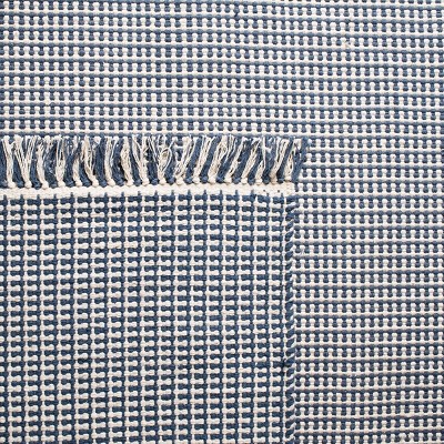 Handwoven Ivory/Navy Cotton Flatweave Area Rug 6' x 9'