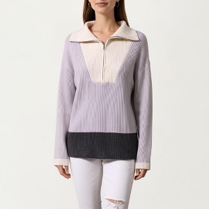 Anna-Kaci Women’s Ribbed Knit Half Zip Top with Textured Fabric, Wide Foldover Collar and Long Sleeves - 1 of 4