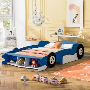 Twin/Full Size Race Car-Shaped Platform Bed with Wheels, Wood Bed Frame - ModernLuxe - 1 of 4
