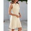 Women's V Neck Ribbed Knit Midi Dress Short Sleeve Button Elegant Bodycon Sweater Dresses - 3 of 4