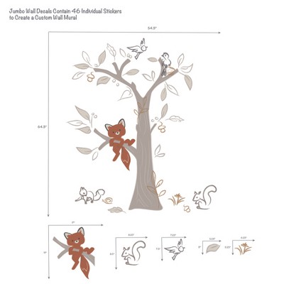 Beige Tree with Woodland Animals Nursery Wall Decals