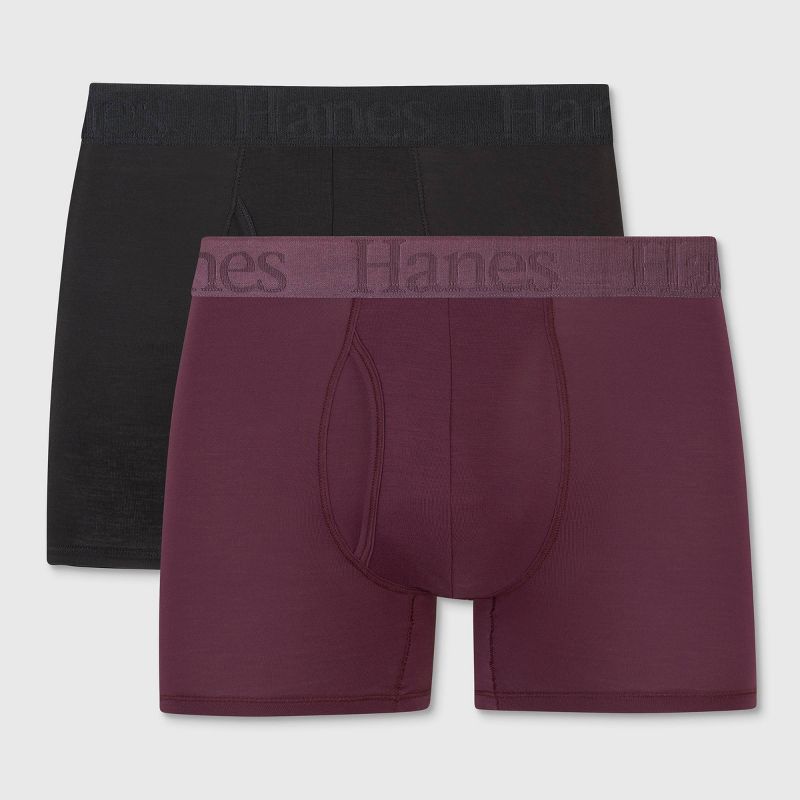 Hanes Originals Premium Men's SuperSoft Trunks 2pk - Purple/Black, 1 of 9