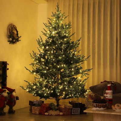 Whisen 7.5FT Pine Artificial Christmas Tree with 300 LED Lights and 1218 Branch Tips, Wide Base for Holiday Party - Green