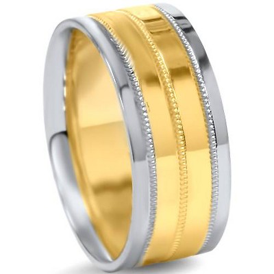 Pompeii3 8mm Mens Two Tone Wedding Band 14K White & Yellow Gold