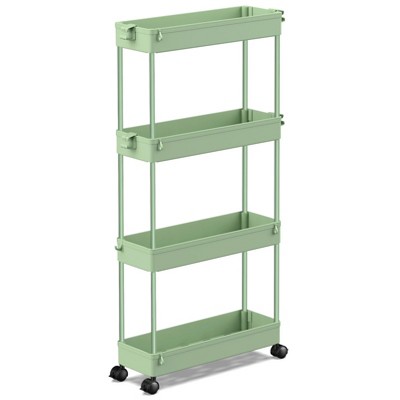 YIGII Slim Rolling Storage Cart 4 Tier Bathroom Organizer Utility Cart Mobile Shelving Unit Tower Rack for Kitchen,Laundry Room,Green