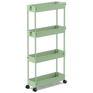 YIGII Slim Rolling Storage Cart 4 Tier Bathroom Organizer Utility Cart Mobile Shelving Unit Tower Rack for Kitchen,Laundry Room,Green - 1 of 4