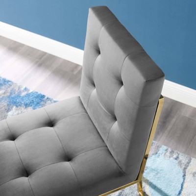 Gray Velvet Tufted Dining Chair with Gold Stainless Steel Base