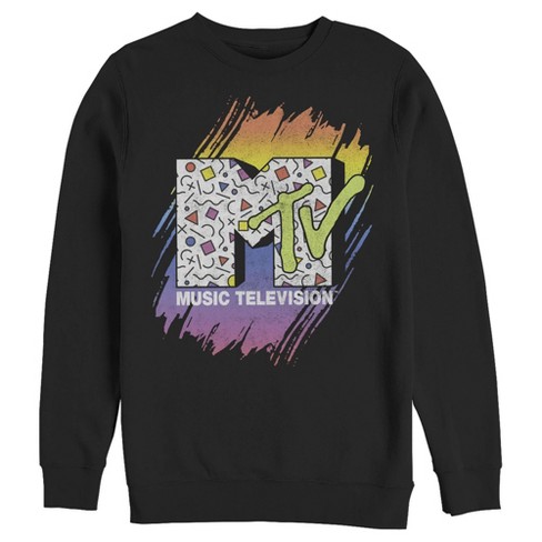 Men s MTV 80s Print Pattern Logo Sweatshirt Black Large