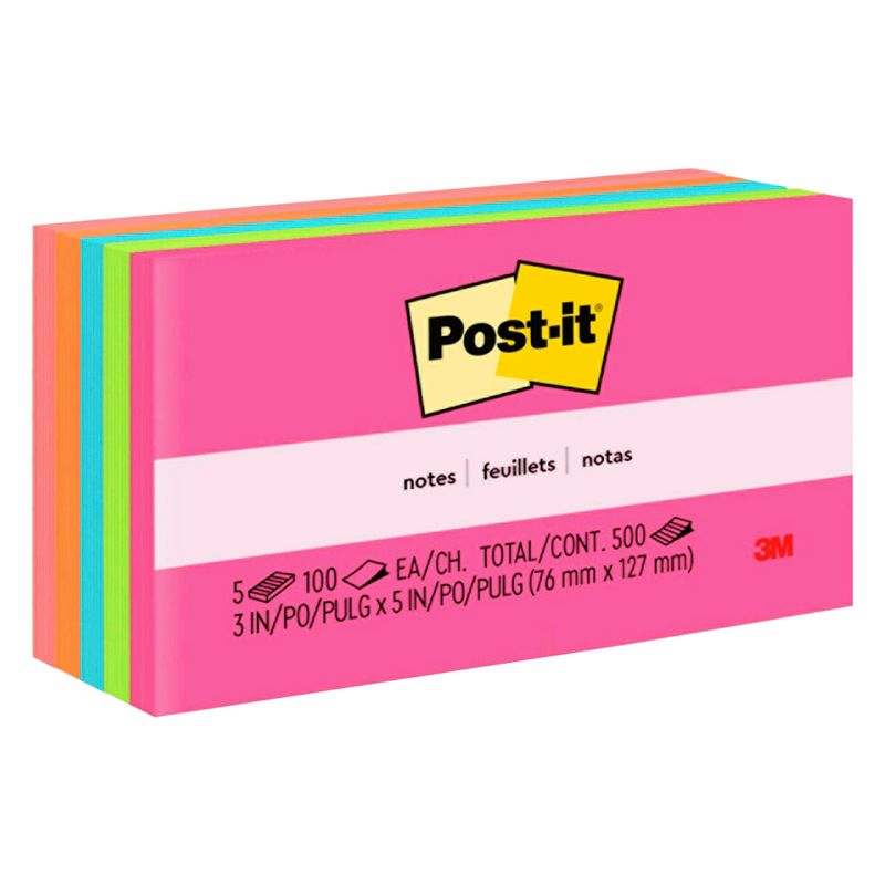 Post-it Original Notes, 3 x 5 Inches, Capetown Colors, Pad of 100 Sheets, Pack of 5, 1 of 3