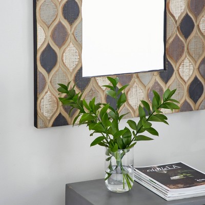 Beige Farmhouse Wood Wall Mirror with Diamond Pattern 28" x 40"