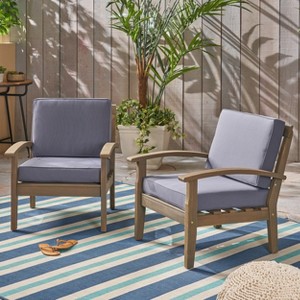 Christopher Knight Home Peyton Outdoor Acacia Wood Club Chairs with Water-Resistant Cushions (Set of 2) - 1 of 4