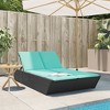 vidaXL Double Sun Lounger - Black Poly Rattan, Adjustable Backrest, Turquoise Cushions, Outdoor Patio/Garden Furniture 46.5” x 78.7” - 2 of 4