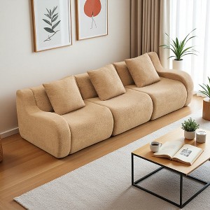 3-Seater Teddy Fabric Boneless Modular Sofa with 32D High-Density Sponge, No Assembly - 1 of 4