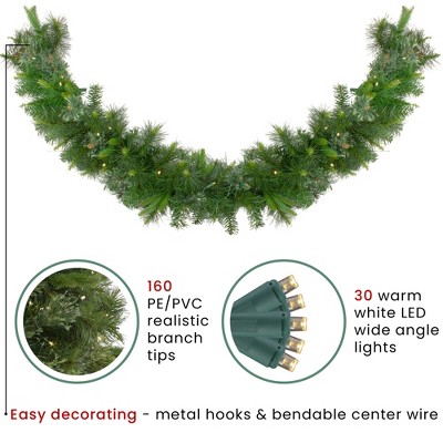 Ashcroft Cashmere Pine Pre-Lit LED Artificial Christmas Garland - 37in