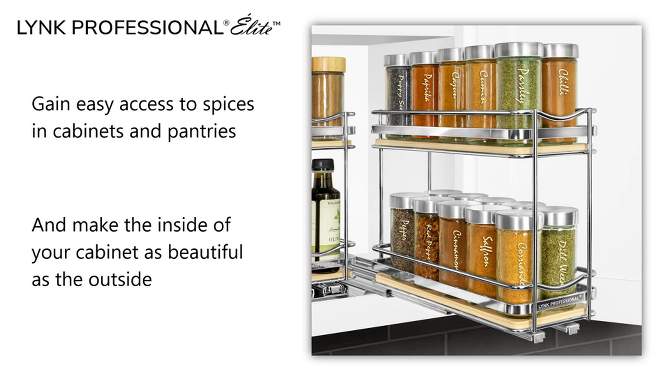 Lynk Professional Slide Out Vertical 4.25&#34; Double Metal/Wood Spice Rack Silver, 2 of 7, play video