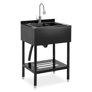 25.7" Freestanding Stainless Steel Utility Sink - Single Basin Commercial Sink with Faucet (20.7"W x 39.5"H, Black) for Laundry/Garage - 1 of 4