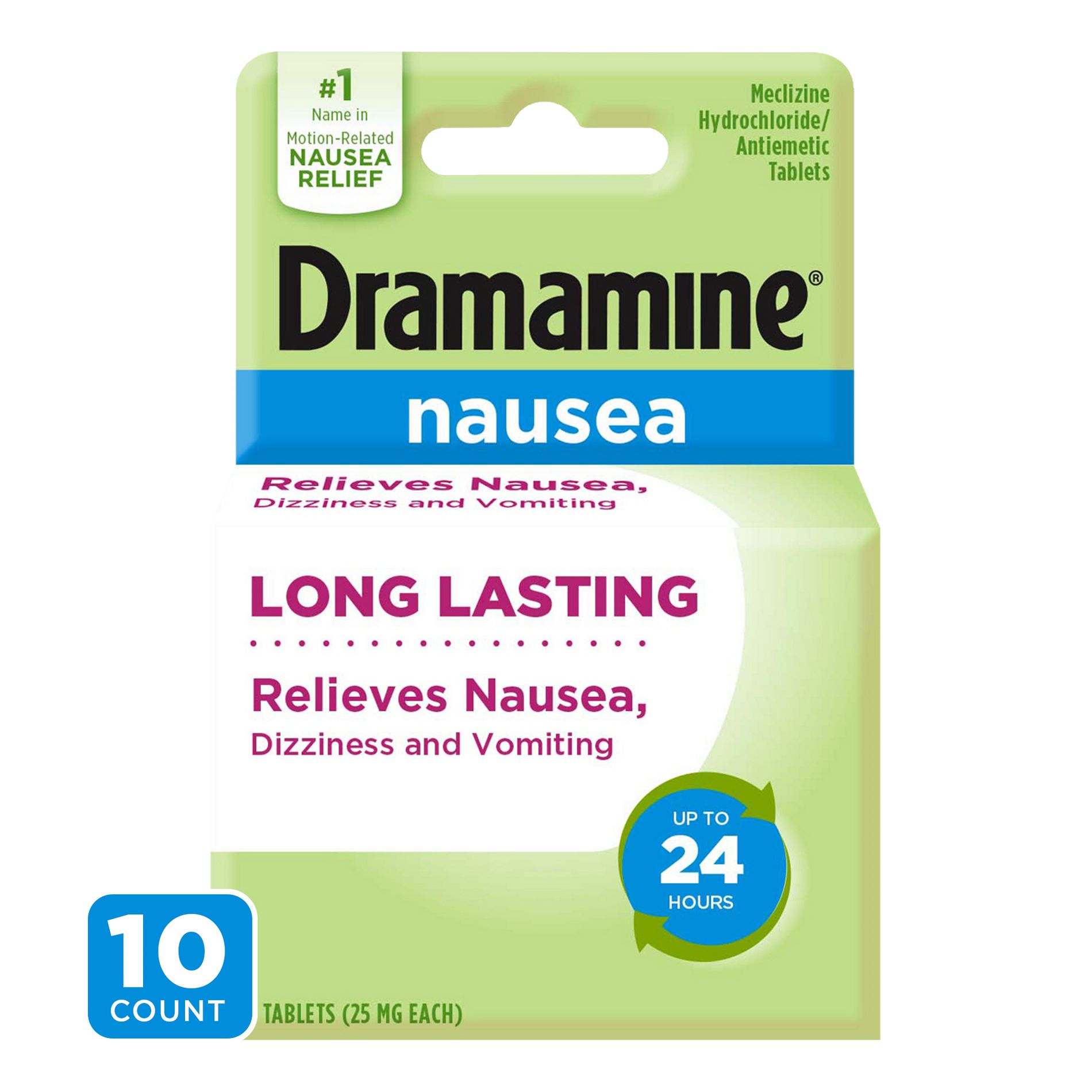 Dramamine-N Long Lasting Nausea Relief Tablets for Nausea, Dizziness & Vomiting - 10ct