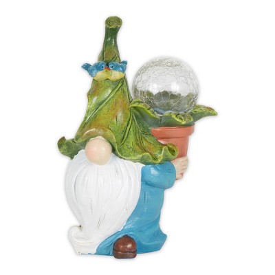 10.6" Polyresin Gnome with Flower Pot Solar Statue - Zingz & Thingz