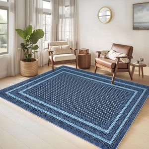 Geometric Living Room Rugs, Washable Bordered Print Soft Bedroom Carpet - 1 of 4