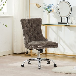Okak Simple Luxury Tufted Button Swivel Office Chair with Chrome Metal Base & Nailhead Trim,Adjustable Desk Chair for Office,Living Room - 1 of 4