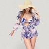 Anna-Kaci Swim Women's Leaf Print 3 Piece Swimsuit Set Bikini Top Drawstring Shorts Long Sleeve Sheer Cover Up - 4 of 4